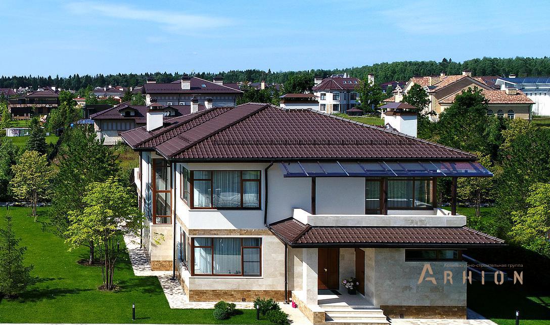 4. Проект двухэтажного дома в современном стиле с четырехскатной, gk-08, площадью - 252 кв c терассой, балконом